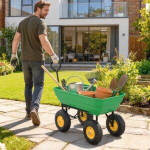 Gartenwagen Mit Kippfunktion Bis 200 Kg Handwagen Mit 75 Liter Kunststoffwanne Ziehgriff Luftbereifung Dunkelgrün