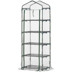 Foliengewächshaus Mini-Gewächshaus Mit 5 Regale Für Blumen Oder Gemüse Aufzucht Treibhaus Transparent+Grün Stahl Kunststoff 69 X 49 X 193 Cm