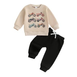 Childrens Round-neck Small Motorcycle-printed Outfit Set