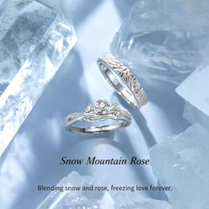 1 Pair 999 Sterling Silver Snow Mountain Rose Couple Rings, Romantic Carved Design, For Daily Wear & Valentine's Gifts