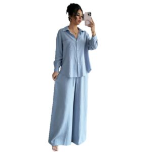 Chic Two-piece Set Plus-size Casual Shirt And High-waisted Wide-leg Pants Suit