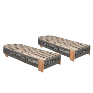 Outdoor Acacia Wood Patio Adjustable Lounge Chair Set Of 2- Uncushioned For Pool Garden-Grey Rope & Natural Iron