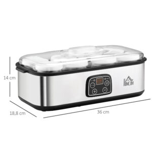 Joghurtbereiter Griechische Joghurtmaschine Mit Deckel, 8 BPA-freier Glas-Innenbehälter À 180 Ml, Joghurt Maker Mit LCD Display Timer, Für Bis Zu 1,4 Liter Joghurt 25 W Silber