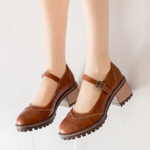 British-style Retro Artistic Chic Chunky-heeled Low-cut Womens Shoes