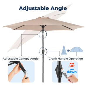 7.5FT Round Outdoor Patio Umbrella With Tilt Adjustment, Crank Lift System, 6 Iron Ribs & Iron Pole, Waterproof UV Protected Polyester Canopy, Khaki