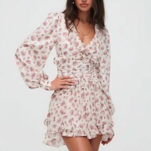 Elegant Casual Loose Waist-Tied Printed Mini Dress