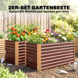 Hochbeet 2er-Set, Pflanzkasten, Extra Tief, Metall, 120 X 60 X 60 Cm Braun