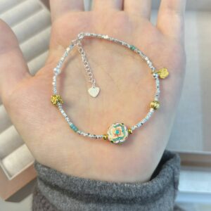 1pc 999 Sterling Silver Enamel Charm Bracelet, Chinese Style, Perfect For Daily Wear And Valentine's Gift