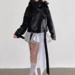 Three-dimensional Ruffled Stand-collar PU Faux Leather Jacket
