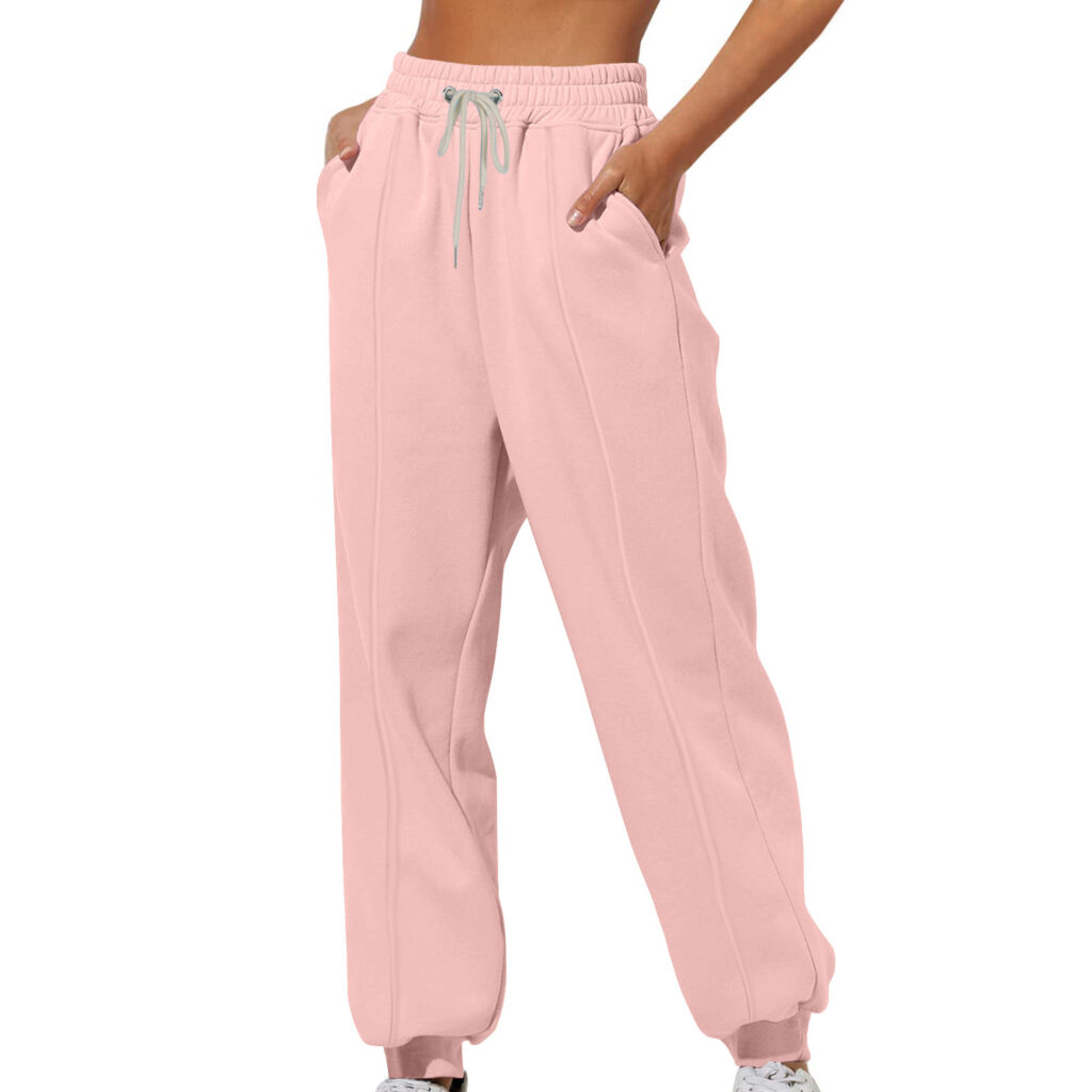 Womens Solid-Color Loose-Fit Casual Sports Sweatpants