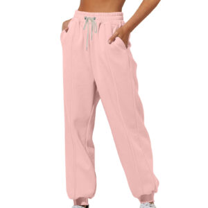 Womens Solid-Color Loose-Fit Casual Sports Sweatpants