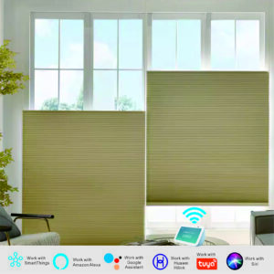 Raised Flag Day-Night Shade With Remote Control And Solar Panel-Full Blackout Motorized Shades For Home And Office-Cordless Organ Shade-Cordless Cellular Shade-Khaki