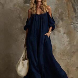 Figure-flattering Maxi Dress In Cotton And Linen
