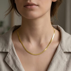 925 Sterling Silver Elegant Gold Herringbone Chain Necklace
