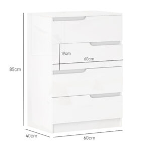 Moderne Kommode, Kleiderschrank, 4 Schubladen, Holz, Kippschutz, Fußpolster, Weiß