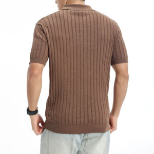 Light-luxury High-end Polo Knit With A Notched Collar And Vertical Stripes