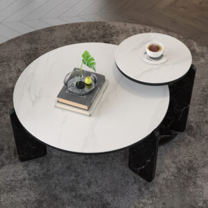 Set Of 2 Round Nesting Coffee Table For Small Place,living Room End Table With White Sintered Stone Top, 32.68 16.93 Diameter Side Table Night Stand For Bed Room Dining Room,83 43cm Sofa Table