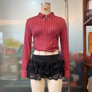 Womens Sexy Solid-Color Lace-Trimmed Short Skirt