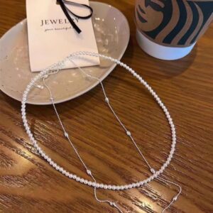 1pc 999 Sterling Silver Double-Layer Natural Pearl Thin Chain Necklace, Minimalist Elegant Style, Perfect For Daily Wear & Valentine's Gifts