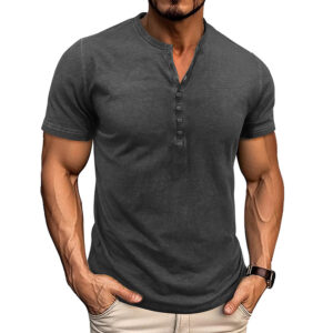 Mens Round-Neck Short-Sleeve Retro Henry T-Shirt