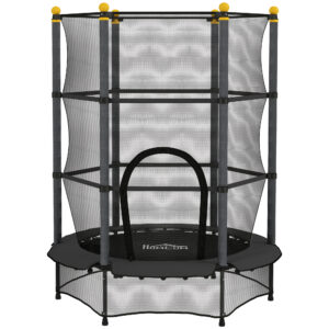 Trampolin Für Kinder, Ø140 Cm, Mit Sicherheitsnetz, Für Innen Und Außen, Stahl, Kunststoff, Belastbar Bis 50 Kg, Schwarz
