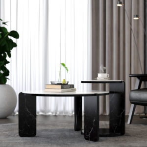 Set Of 2 Round Nesting Coffee Table For Small Place,living Room End Table With White Sintered Stone Top, 32.68 16.93 Diameter Side Table Night Stand For Bed Room Dining Room,83 43cm Sofa Table