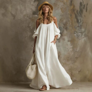 Figure-flattering Maxi Dress In Cotton And Linen