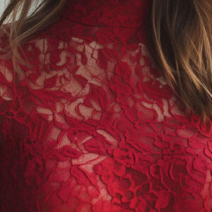 Red Long-sleeve Lace Mock-neck Base Layer Top
