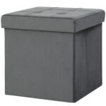 Klappbarer Sitzhocker Mit Stauraum, Aufbewahrungsbox, Schaumstoff, MDF, Grau