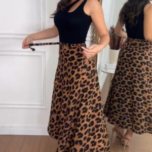 European And American Leopard-Print Wrap Skirt With Cross-Tie Straps