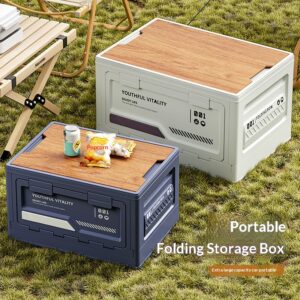 Outdoor Camping Storage Box With Side-opening Door And Wooden Lid