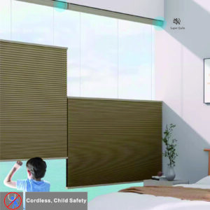 Raised Flag Day-Night Shade With Remote Control And Solar Panel-Full Blackout Motorized Shades For Home And Office-Cordless Organ Shade-Cordless Cellular Shade-Khaki