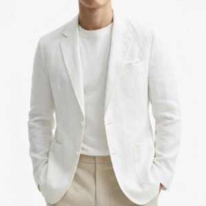 Plus-Size Solid-Colored Cotton-Linen Single-Breasted Blazer For Mens Business Commute