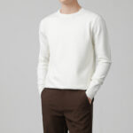 Mens Thickened White Knit Bottoming Sweater