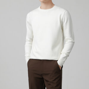 Mens Thickened White Knit Bottoming Sweater