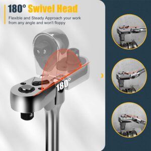 6 Pcs Set 1 4 3 8 1 2 Flex Head Ratchet 72 Tooth 180 Adjustable Drive Swivel