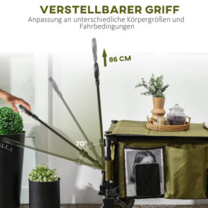 Bollerwagen, Klappbar, 5 Seitentaschen, Einziehbare Griff, Bis 120 Kg Belastbar, Stahl, 108 X 55 X 93 Cm, Grün