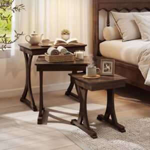 3 Pieces Nesting Coffee Table Side Table With Solid Rubber Wood Legs For The Bedroom, Living Room And Reception Area