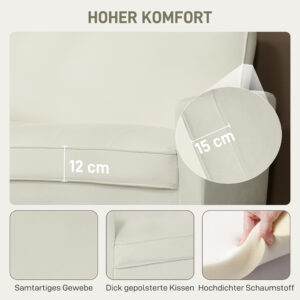 2-Sitzer-Sofa, Doppelsitzsofa Mit Kautschukholzbeinen, Polstersofa Für Wohnzimmer, Schlafzimmer, Cremeweiß