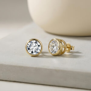 925 Sterling Silver Classic Round CZ Stud Earrings in 14K Gold with Four-Prong Setting