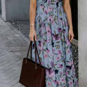 European And American-style Floral-print V-neck Womens Dress