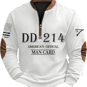Digital-Print Christmas Cartoon Mens Crew-Neck Zip-Up FallWinter Sweatshirt