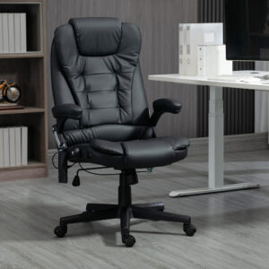 Massagesessel Bürostuhl, Chefsessel Mit 6-Punkt-Vibrationsmassage Und Wärmefunktion, Drehbar Gaming-Stuhl, Kunstleder, 70 X 70 X 111–121 Cm, Schwarz