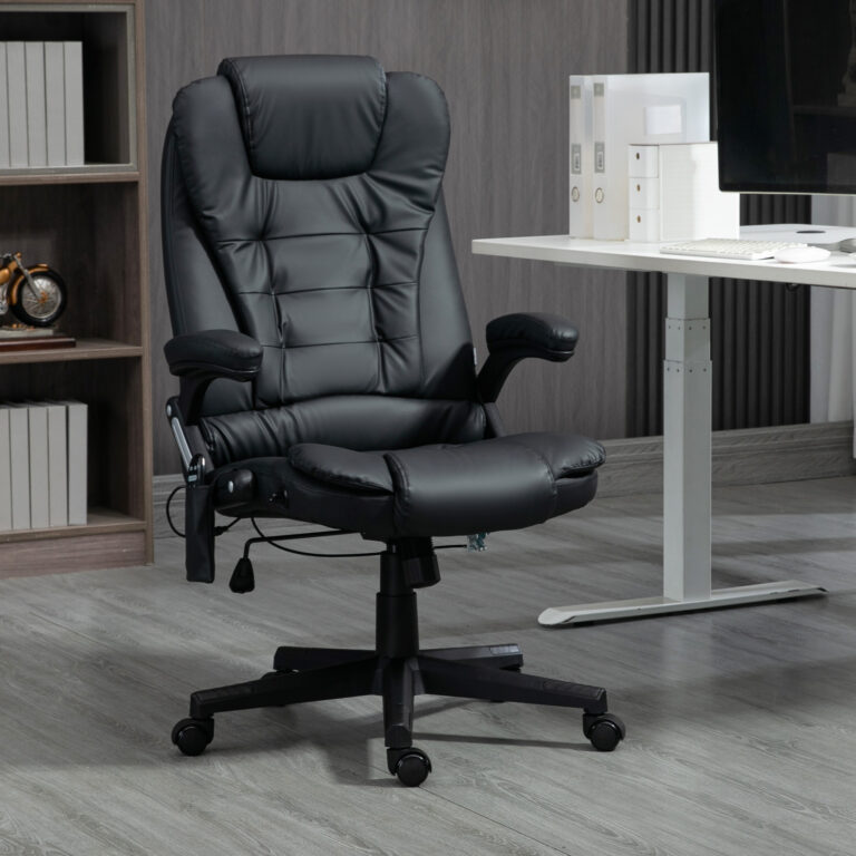Massagesessel Bürostuhl, Chefsessel Mit 6-Punkt-Vibrationsmassage Und Wärmefunktion, Drehbar Gaming-Stuhl, Kunstleder, 70 X 70 X 111–121 Cm, Schwarz