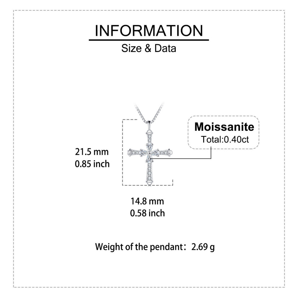 925 Sterling Silver Elegant Silver Cross Necklace With Sparkling Moissanite Accents - Timeless Christian Faith Symbol