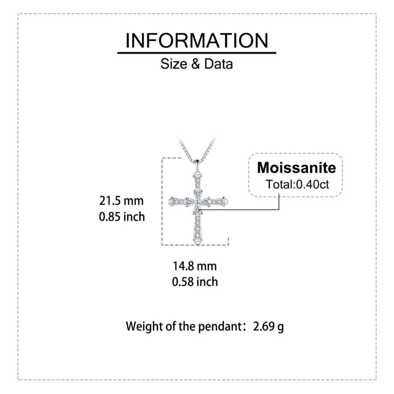 925 Sterling Silver Elegant Silver Cross Necklace With Sparkling Moissanite Accents – Timeless Christian Faith Symbol