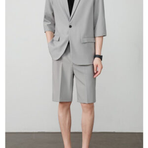 Thin Short-Sleeve Suit Mens Casual Cropped-Sleeve Jacket Half-Sleeve Suit Set