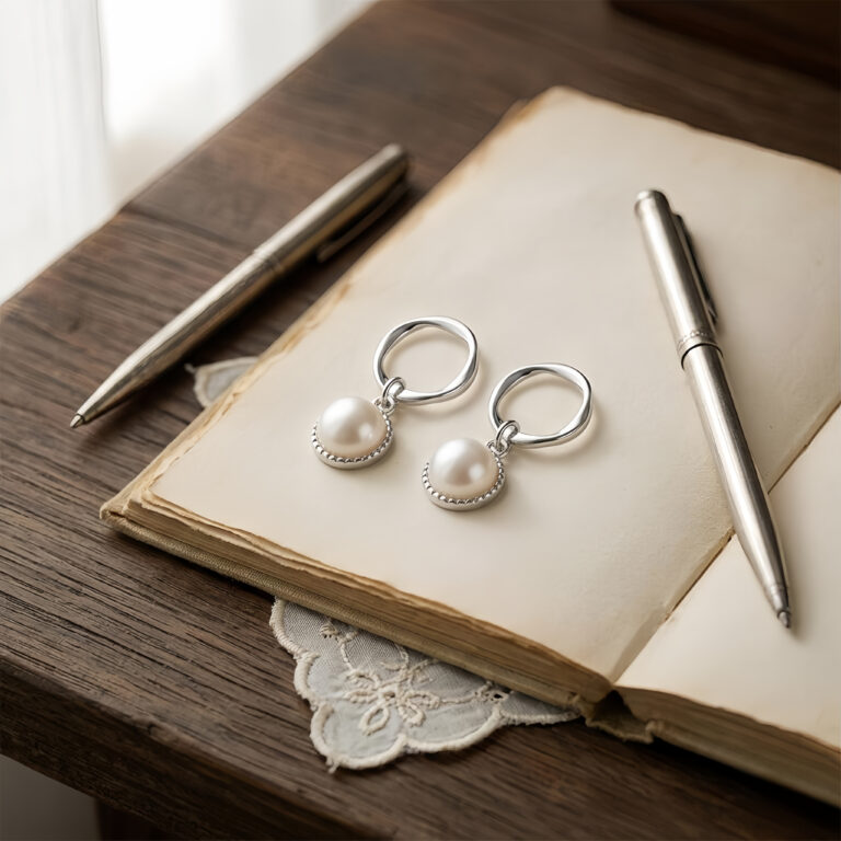 925 Sterling Silver Elegant Pearl Drop Earrings with Circular Hoops