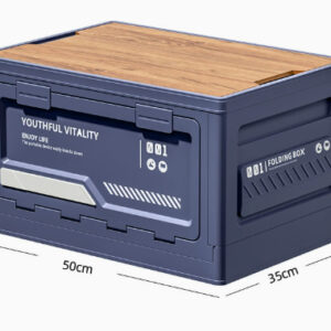 Outdoor Camping Storage Box With Side-opening Door And Wooden Lid