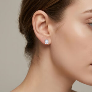 925 Sterling Silver Emerald Cut CZ Gold-Plated Sterling Stud Earrings